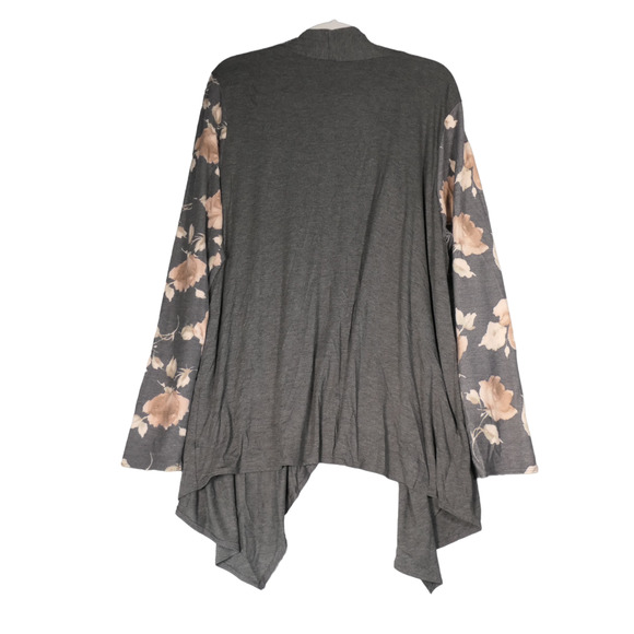 Cool Melon Cardigan Women 3XL Gray Floral Stretch Waterfall Hem Lightweight Boho - Picture 5 of 10